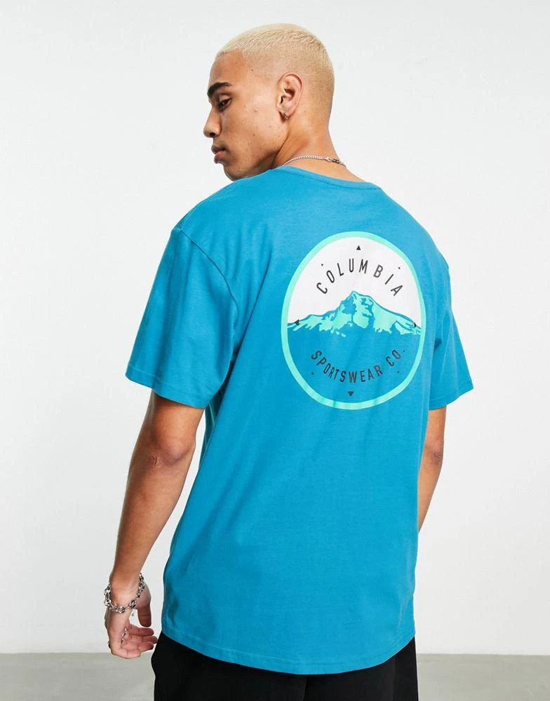 商品Columbia|Columbia Tillamook Way II back print t-shirt in blue Exclusive at ASOS,价格¥91,第1张图片