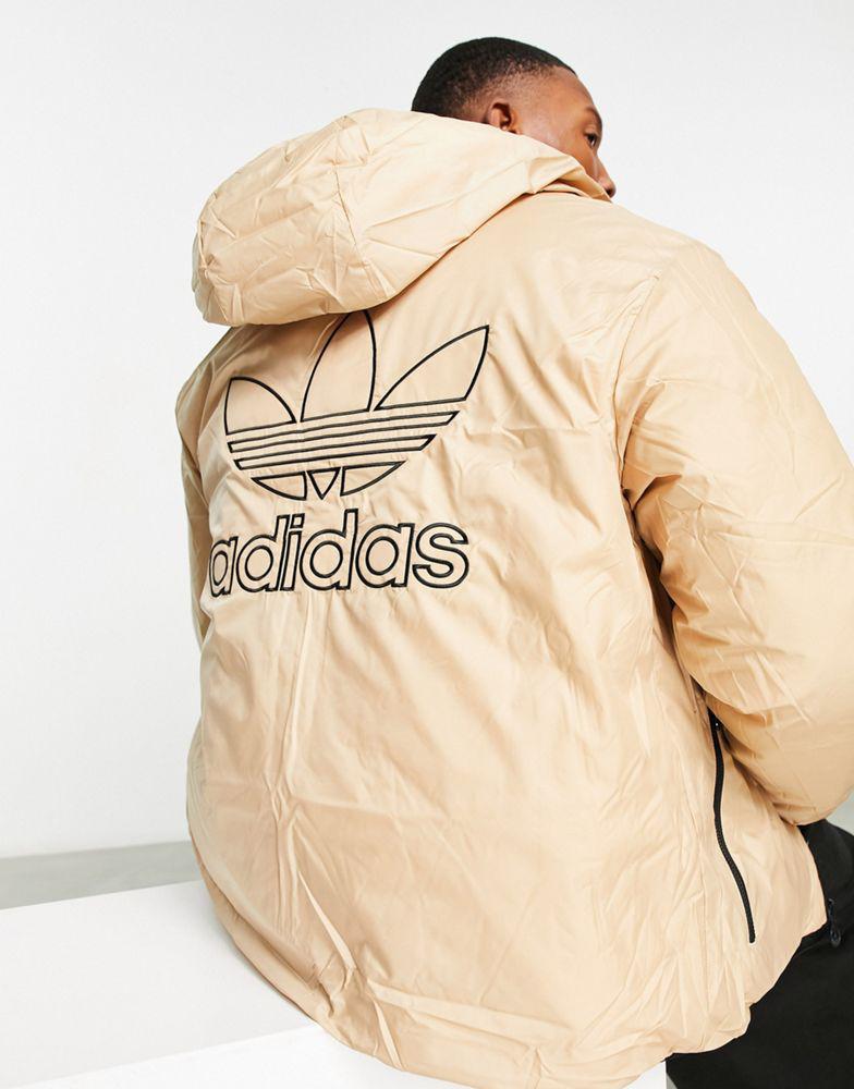 adidas Originals trefoil logo reversible puffer jacket in black and sand商品第2张图片规格展示