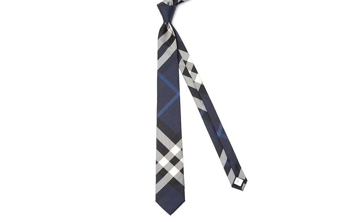 商品[国内直发] Burberry|[预售3天]博柏利 经典格纹领带 男款 蓝色 #,价格¥2354,第4张图片详细描述