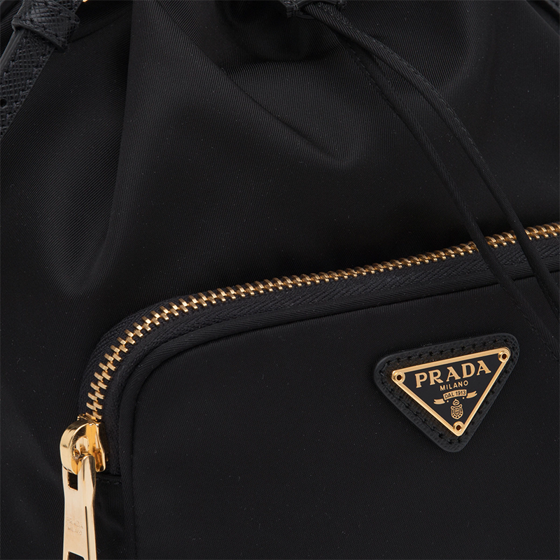 PRADA/普拉达 22新款 duet系列 女士黑色再生尼龙皮革手柄拉链口袋金色徽标滑动闭合手提单肩包1BH038_RV44_F0002_V_UOO商品第4张图片规格展示