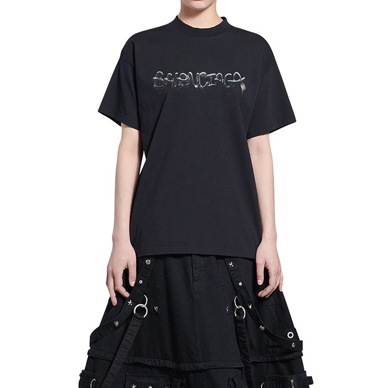 商品Balenciaga|【预��售3-7天】Balenciaga/巴黎世家 21年秋冬  SLIME FIT系列  女士黑色棉质短袖T恤612965TLVF11069,价格¥4221,第5张图片详细描述