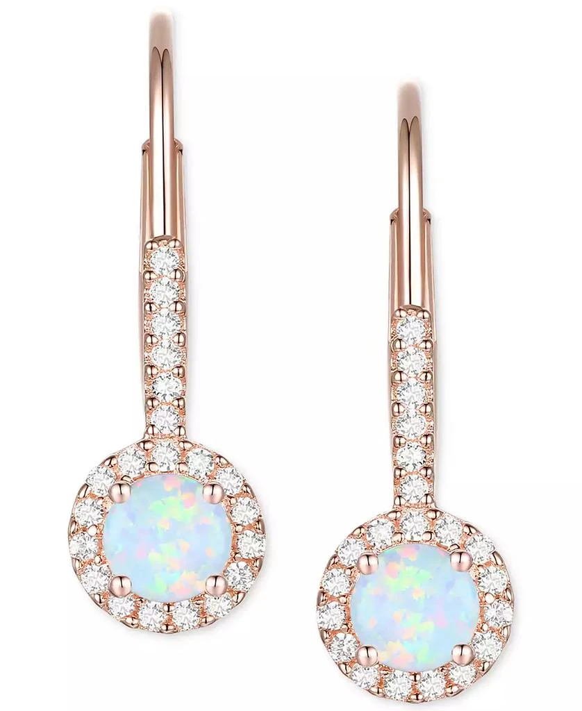 商品Macy's|Lab-Grown Sapphire (1/2 ct. t.w.) & Lab-Grown White Sapphire (1/6 ct. t.w.) Halo Drop Earrings in 14k Rose Gold-Plated Sterling Silver (Also in Lab-Grown Ruby & Lab-Grown Opal),价格¥1350,第3张图片详细描述