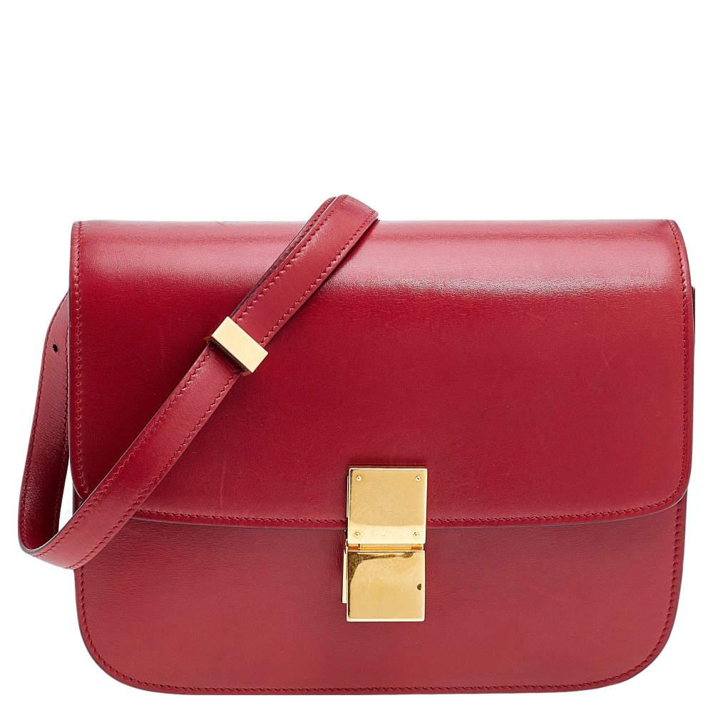 Celine Red Leather Medium Classic Box Shoulder Bag商品第1张图片规格展示