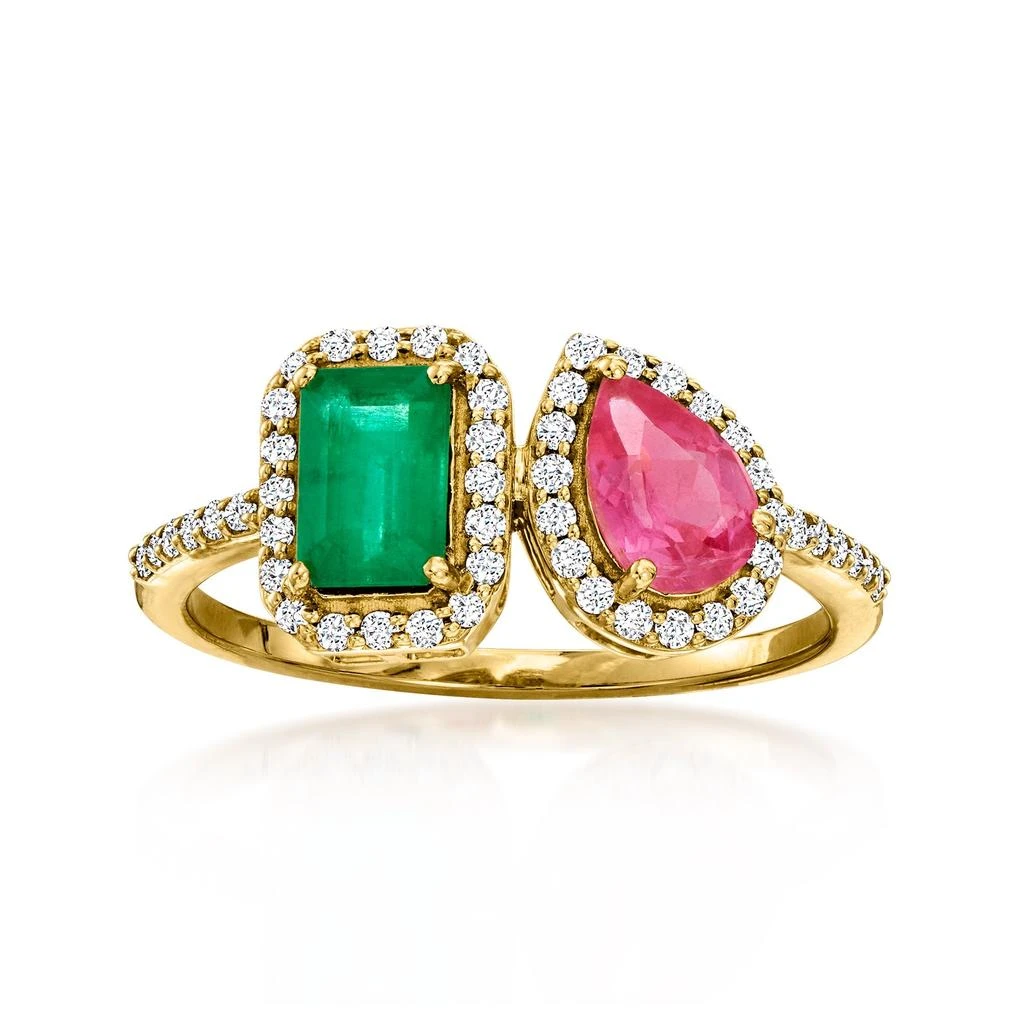 商品Ross-Simons|Emerald and . Pink Sapphire Toi Et Moi Ring With . Diamonds in 14kt Yellow Gold,价格¥6000,第1张图片