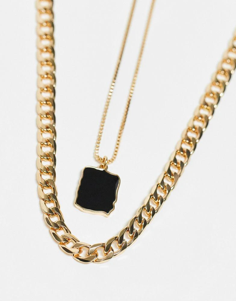 商品ASOS|ASOS DESIGN pack of 2 necklace with black pendant in gold tone,价格¥80,第4张图片详细描述