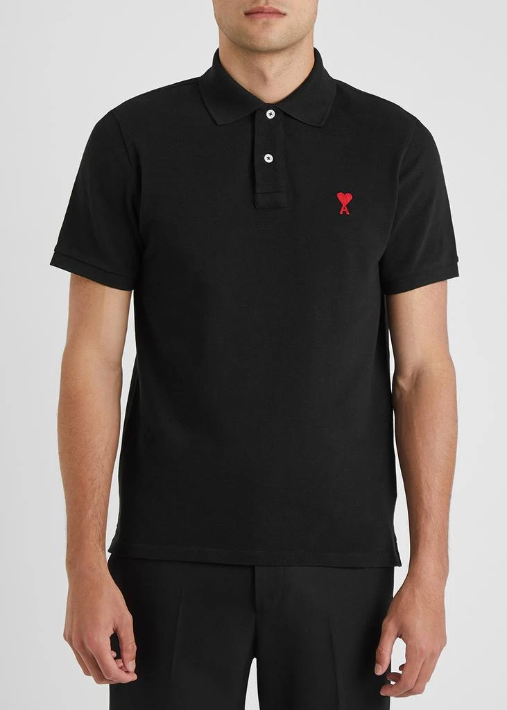 商品AMI|Black logo-embroidered piqué cotton polo shirt,价格¥721,第2张图片详细描述