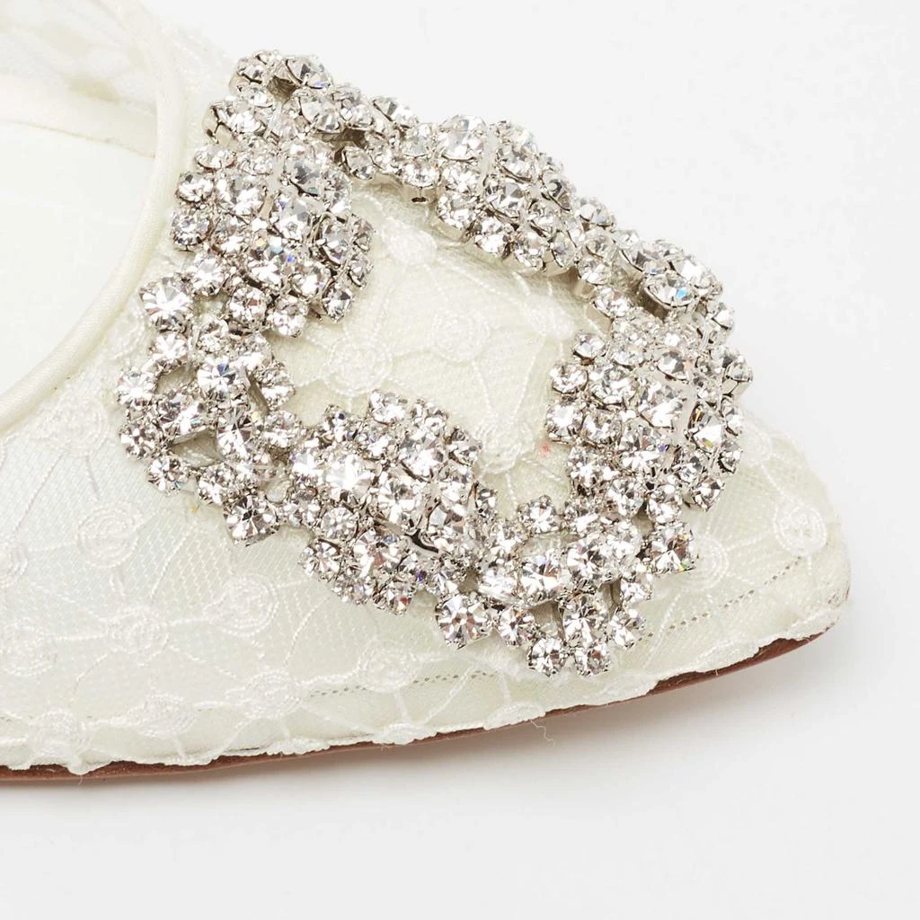 Manolo Blahnik White/Grey Lace and Satin Hangisi Pointed Toe Pumps Size 36 商品