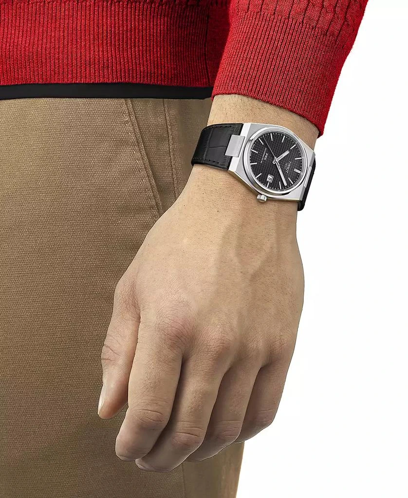 商品Tissot|Men's Swiss Automatic PRX Powermatic 80 Black Leather Strap Watch 40mm,价格¥5301,第5张图片详细描述