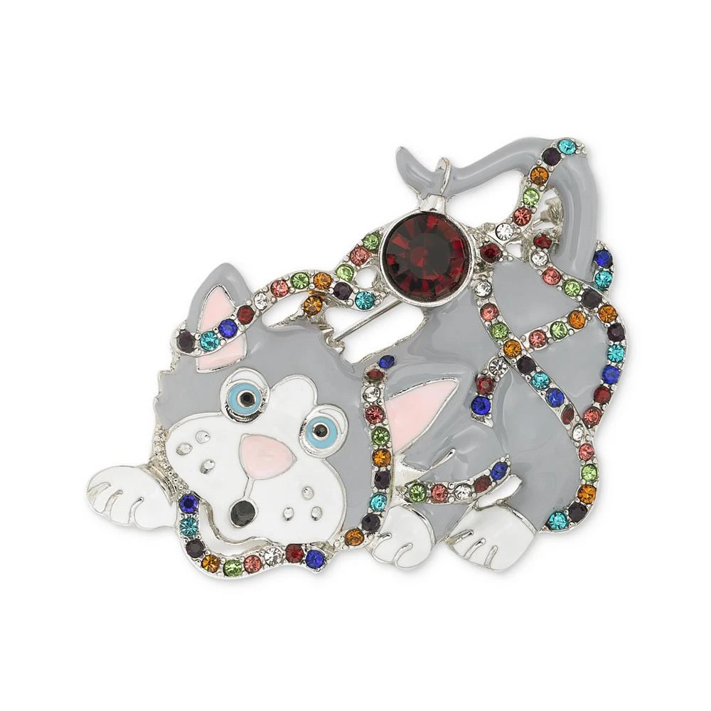 商品Holiday Lane|Silver-Tone Crystal Yarn Cat Pin, Created for Macy's,价格¥55,第1张图片