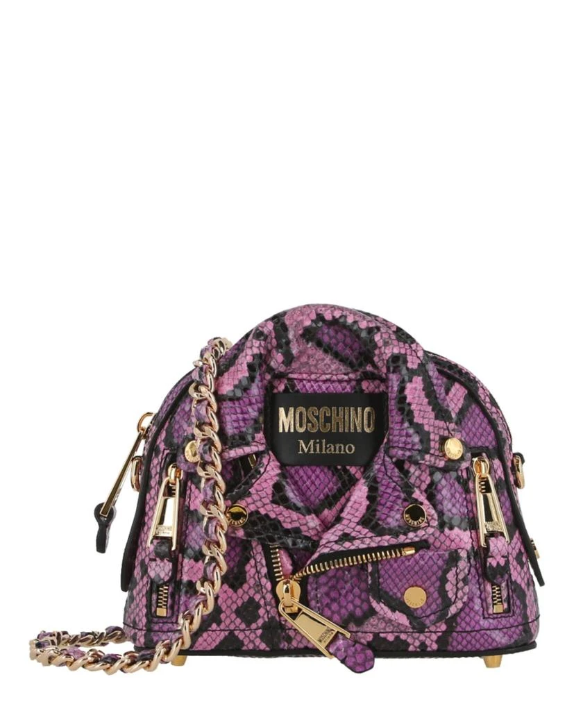 商品Moschino|Snakeskin Leather Biker Crossbody Bag,价格¥7355,第1张图片