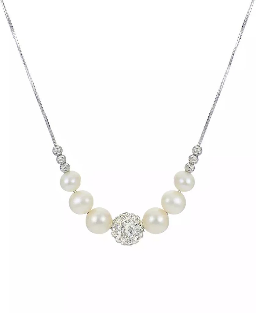 商品Macy's|Cultured Freshwater Pearl (6 - 8-1/2mm) & Crystal 18" Statement Necklace in Sterling Silver,价格¥428,第1张图片