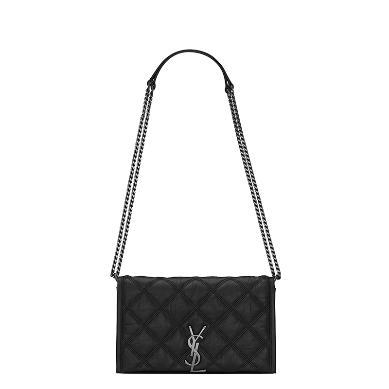 SAINT LAURENT PARIS/圣罗兰 YSL 22春夏新款BECKY系列 女士绗缝褶皱雾面小羊皮银扣银链单肩斜跨链条钱包商品第1张图片规格展示