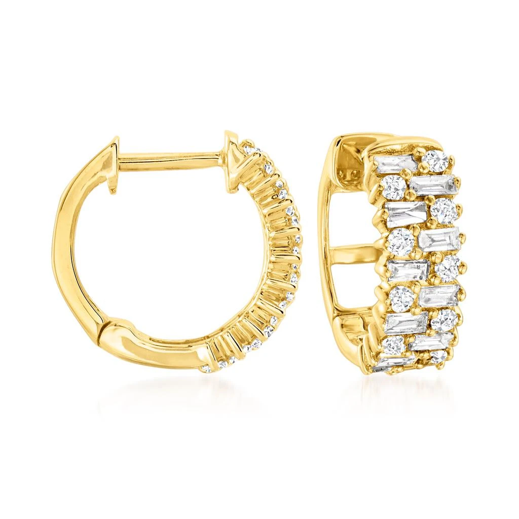 商品Ross-Simons|Baguette and Round Diamond Hoop Earrings in 14kt Yellow Gold,价格¥5476,第1张图片