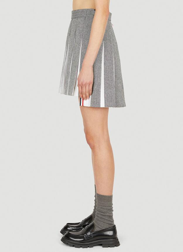 Pleated Herringbone Mini Skirt in Grey商品第3张图片规格展示