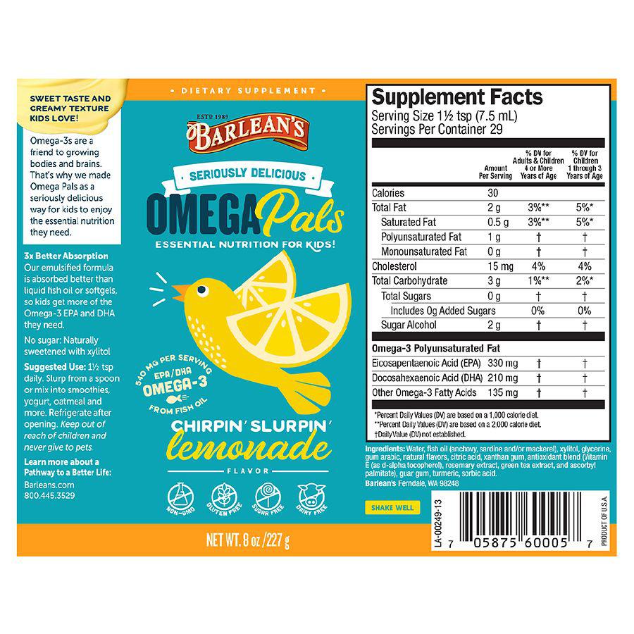 液体儿童鱼油 Omega-3 柠檬汽水味商品第2张图片规格展示