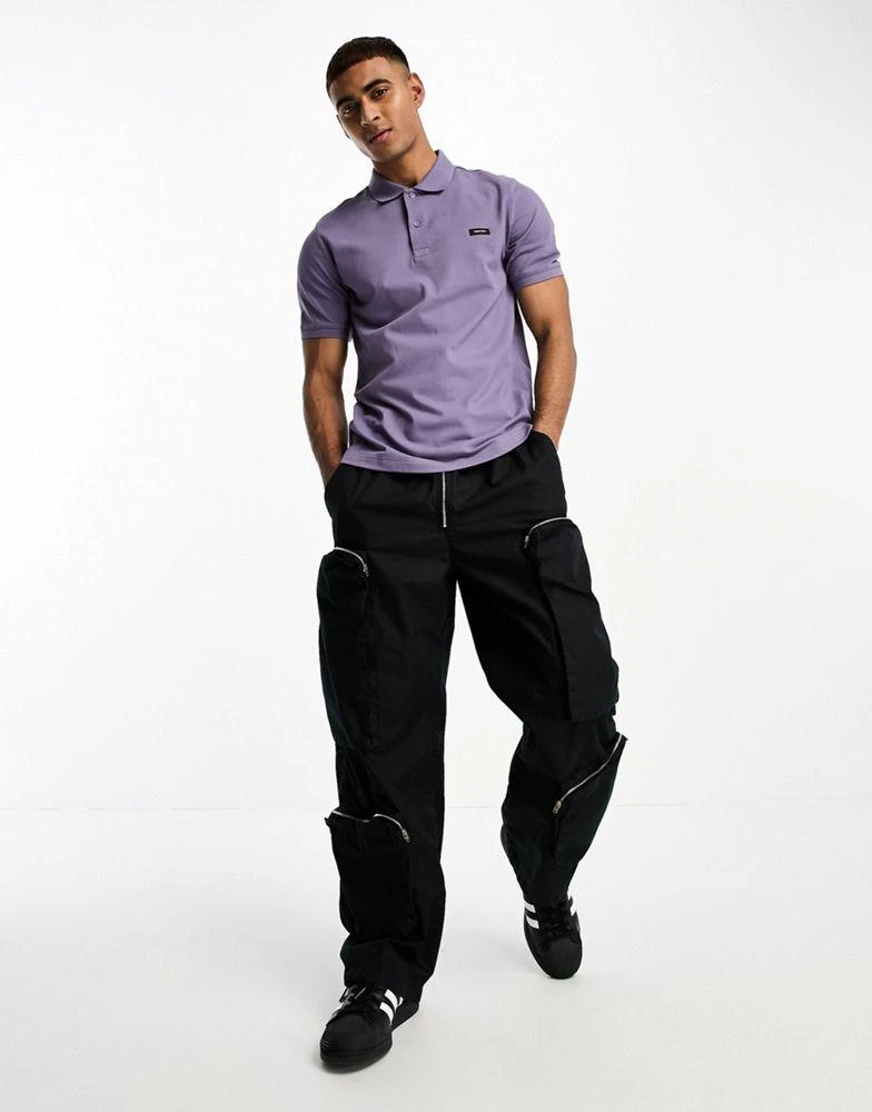 商品Calvin Klein|Calvin Klein stretch slim fit button up polo in purple,价格¥735,第3张图片详细描述