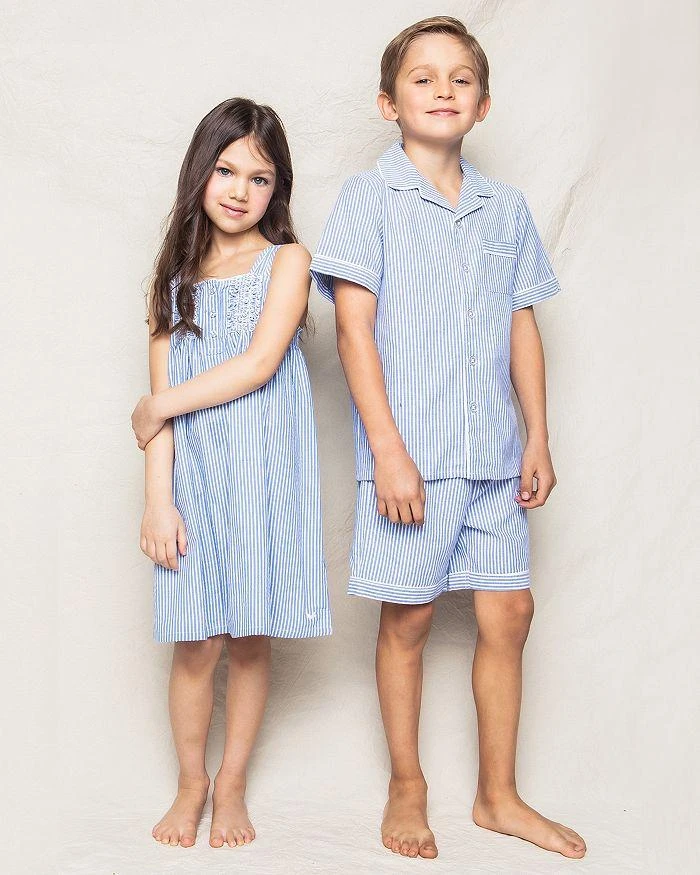 商品Petite Plume|Unisex French Blue Seersucker Pajama Shorts Set - Baby, Little Kid, Big Kid,价格¥361,第4张图片详细描述