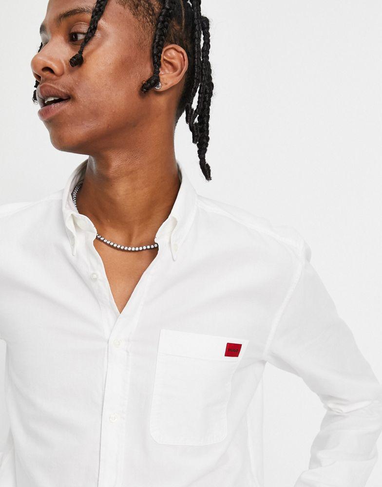 HUGO Evito slim fit long sleeve shirt in white商品第2张图片规格展示