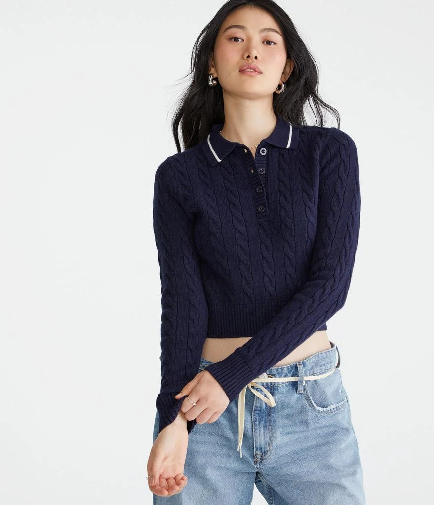 商品Aeropostale|Cable Knit Shrunken Polo,价格¥176,第2张图片详细描述