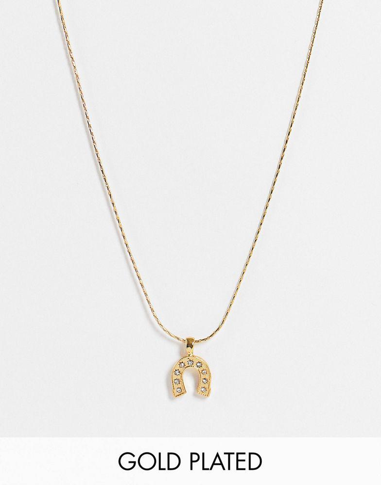 商品ASOS|ASOS DESIGN 14k gold plated necklace with horse shoe pendant,价格¥77,第1张图片