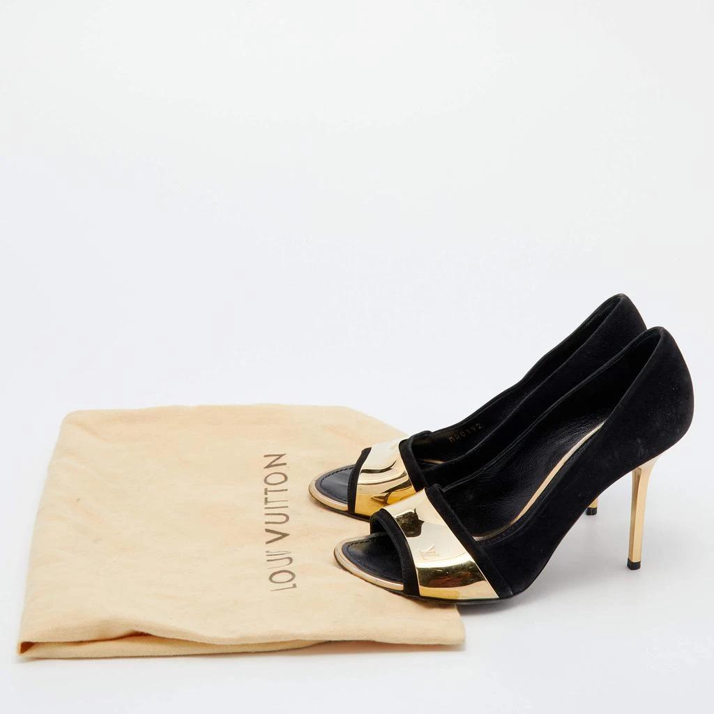 Louis Vuitton Black Suede Gold Plate Peep Toe Pumps Size 36.5 商品