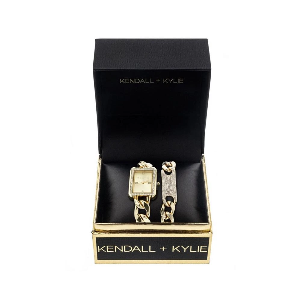 商品KENDALL & KYLIE|Women's Gold Tone Chunky Chain with Rectangle Face Stainless Steel Strap Analog Watch Matching Bracelet Set,价格¥151,第2张图片详细描述