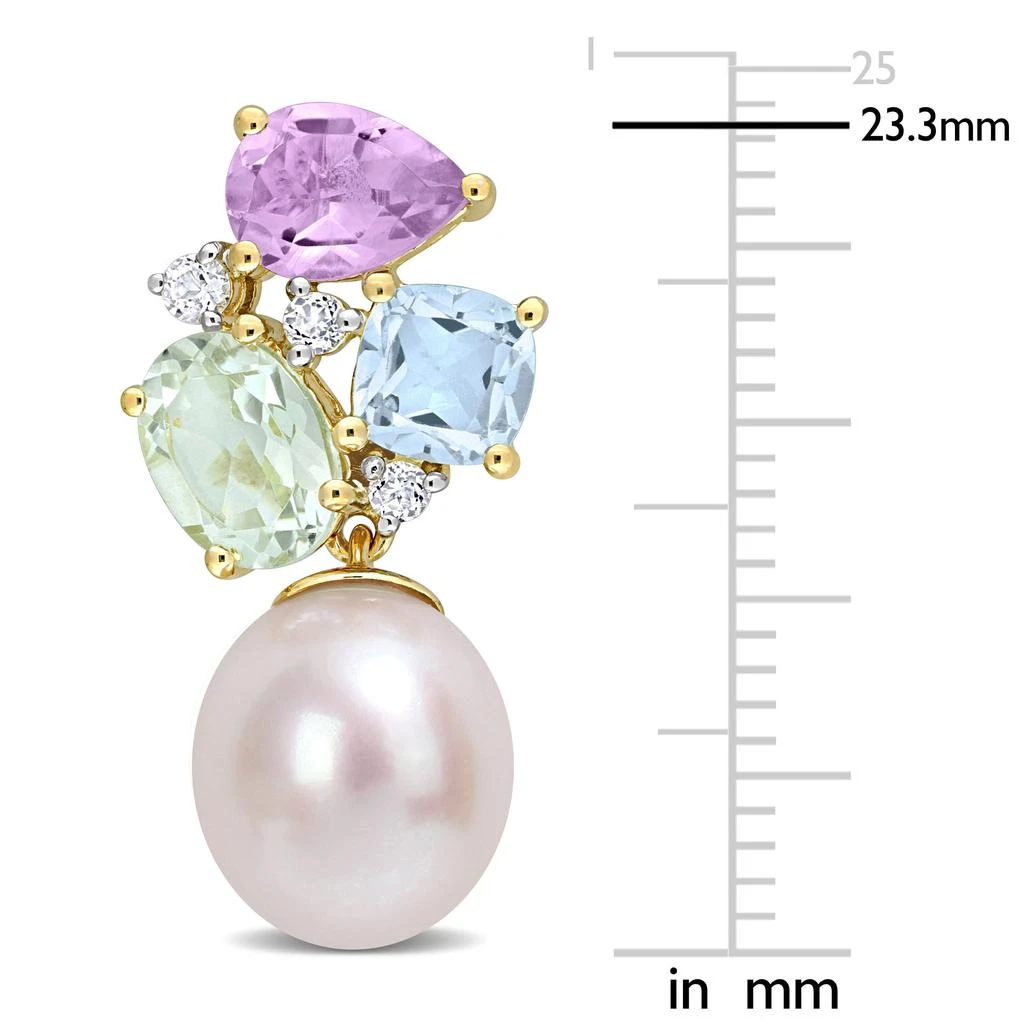 商品Mimi & Max|9-9.5 MM Freshwater Cultured Pearl and 4 3/4 CT TGW Multi-Color Gemstone Drop Earrings in Yellow Plated Sterling Silver,价格¥615,第2张图片详细描述