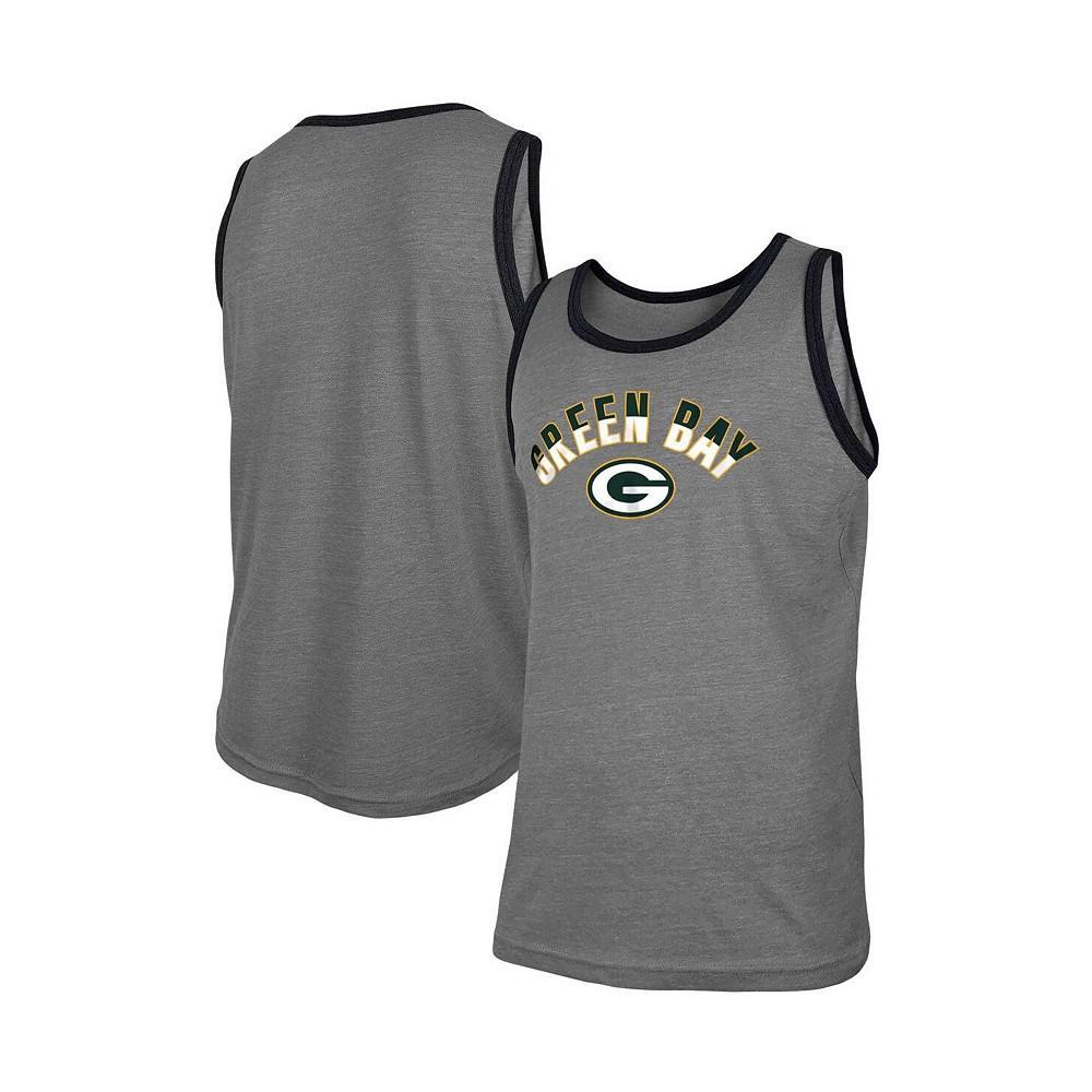商品New Era|Men's Heathered Gray Green Bay Packers Ringer Tri-Blend Tank Top,价格¥210,第1张图片