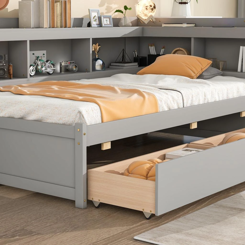 商品Simplie Fun|Twin Bed with L-shaped Bookcases,价格¥6973,第4张图片详细描述