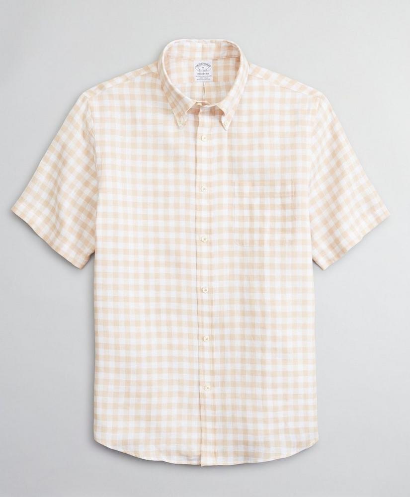 Regent Regular-Fit Sport Shirt, Irish Linen Short-Sleeve Gingham商品第1张图片规格展示