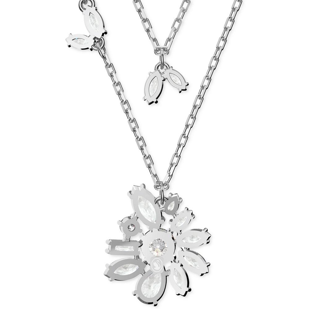 Silver-Tone Crystal Floral Layered Necklace, 14-1/8" + 2" extender商品第4张图片规格展示