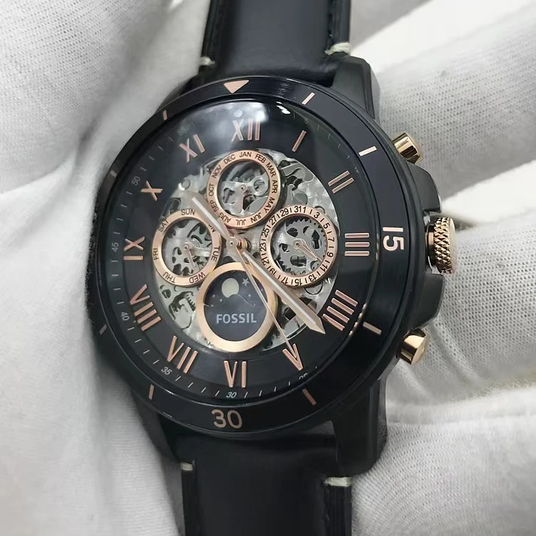 FOSSIL手表真皮多功能星期日历黑色镂空自动机械表商务男表ME3138 商品