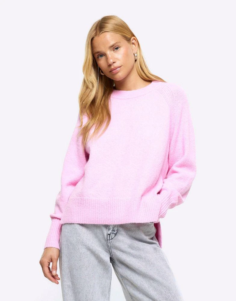 商品River Island|River Island Knitted oversized jumper in pink - bright,价格¥291,第1张图片