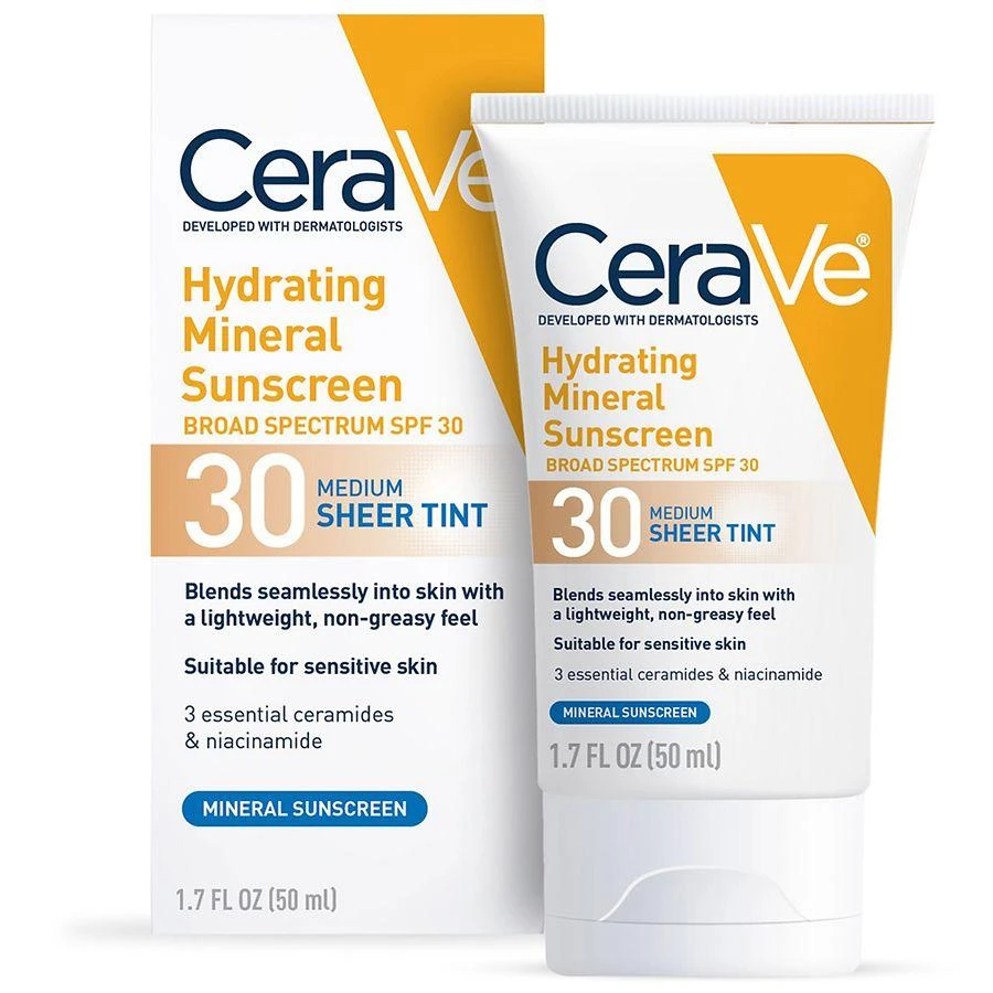 商品CeraVe|Hydrating Mineral Sunscreen SPF 30 for Face with Sheer Tint,价格¥148,第1张图片