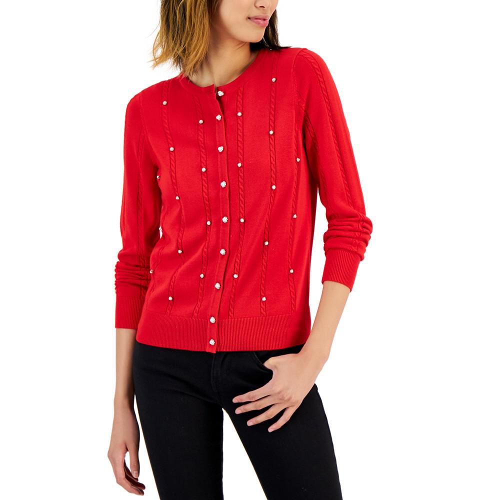 Women's Embellished Crewneck Cardigan, Created for Macy's商品第1张图片规格展示