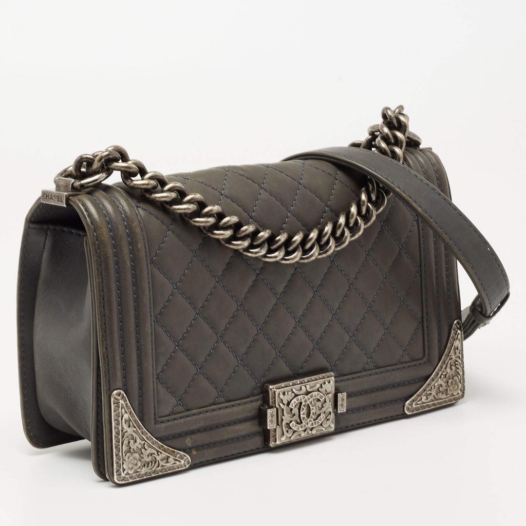 Chanel Grey Quilted Leather Medium Paris Dallas Boy Flap Bag商品第3张图片规格展示
