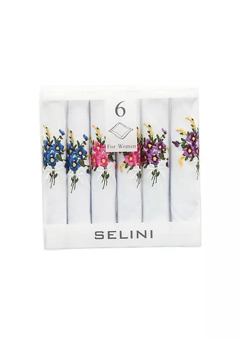 商品Selini|Womens Floral Embroidered Cotton Handkerchief Set Pack Of 6,价格¥152,第2张图片详细描述
