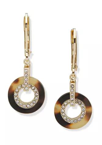 Gold Tone Circle Link Tortoise Drop Earrings商品第1张图片规格展示