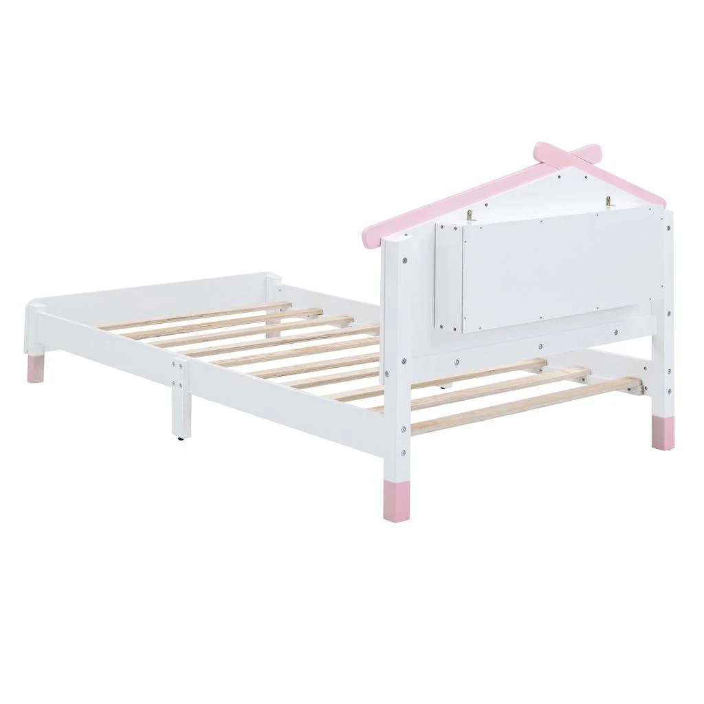Streamdale Wood Twin Platform Bed with House Headboard & Night Lights (White+ 商品