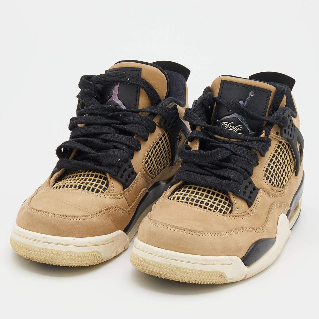 Air Jordans Beige/Black Nubuck Leather and Rubber Retro 4 High Top Sneakers Size 37.5商品第2张图片规格展示