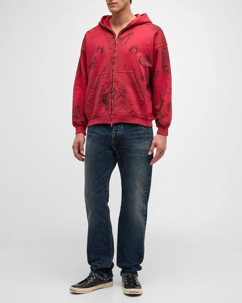 商品Balenciaga|Men's Tat Heavy Fleece Zip Hoodie,价格¥13821,第3张图片详细描述