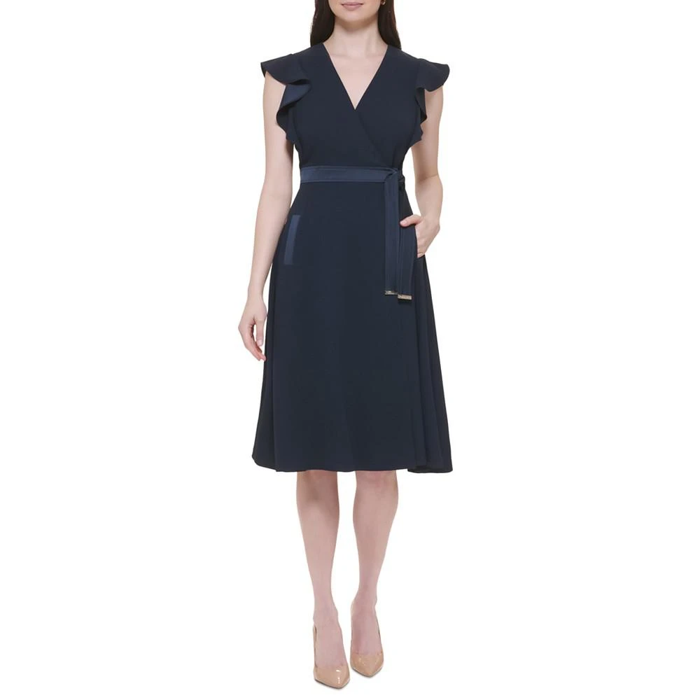 商品Tommy Hilfiger|Women's Scuba Crepe Flutter-Sleeve Fit & Flare Dress,价格¥879,第1张图片