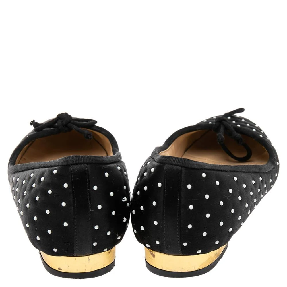 商品[二手商品] Charlotte Olympia|Charlotte Olympia Black Satin White Studed Bow Ballet Flats Size 36,价格¥851,第5张�图片详细描述