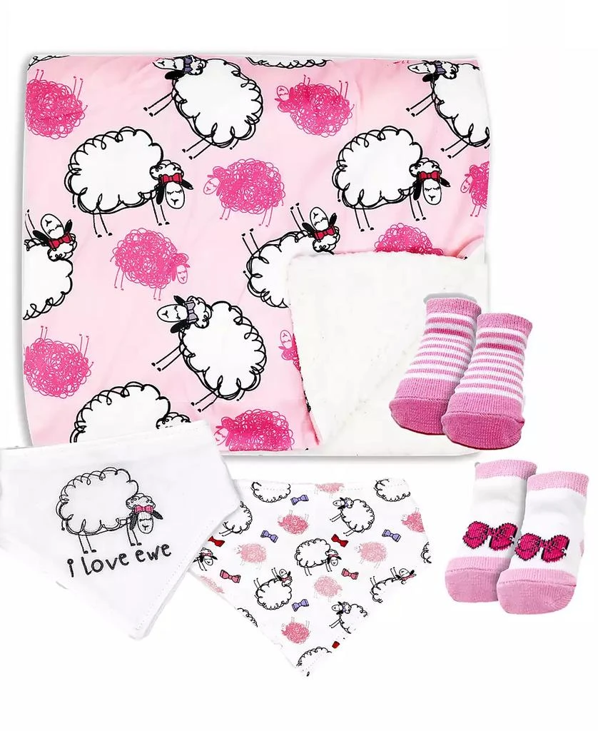 商品Baby Mode|Baby Girls Minky Blanket, Bibs and Socks, 5 Piece Set,价格¥232,第1张图片