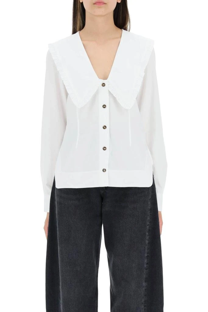 商品Ganni|Ganni Ruffled V-Neck Long Sleeved Shirt,价格¥488-¥956,第2张图片详细描述