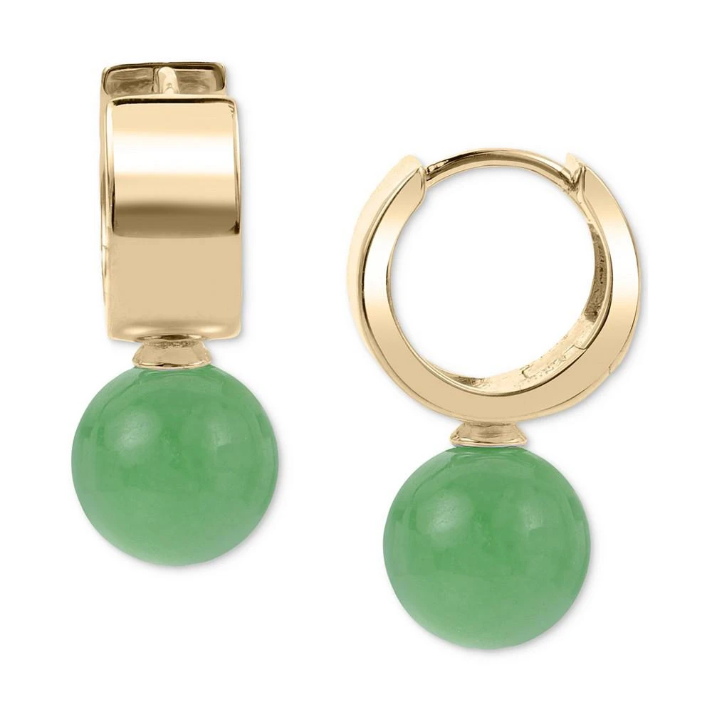 商品Macy's|Jade Bead Huggie Hoop Earrings in 14k Gold-Plated Sterling Silver (Also in Onyx),价格¥678,第1张图片