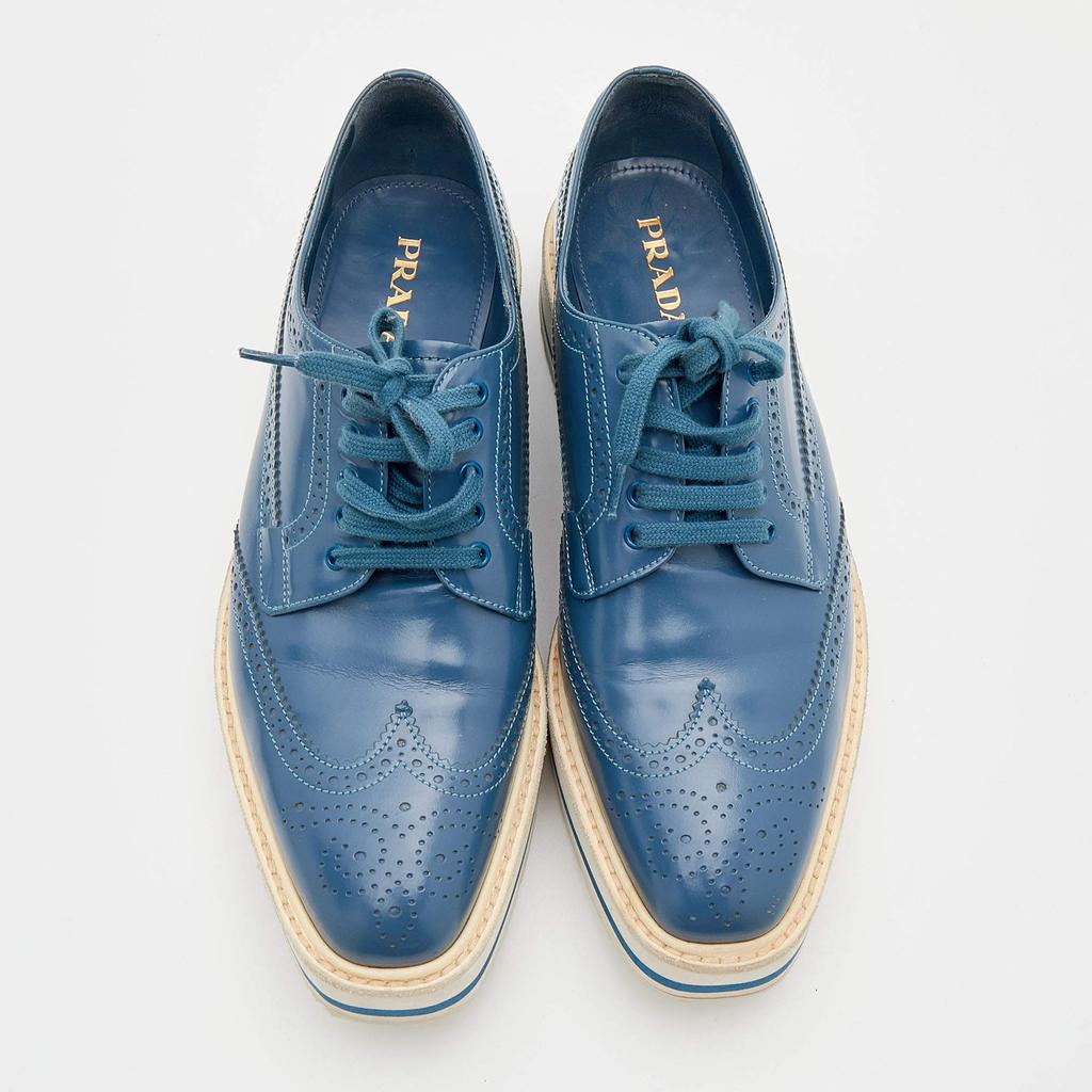 Prada Blue Brogue Leather Wingtip Platform Derby Sneakers Size 39.5商品第3张图片规格展示