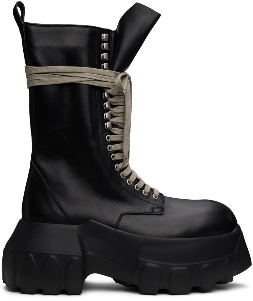 靴 RICK OWENS LEATHER MEGA TRACTOR BOOT Rick Owens Black Porterville Army Mega Tractor Boots - Shoes