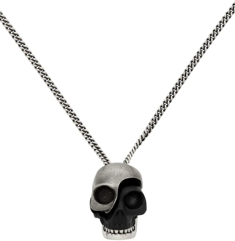 商品Alexander McQueen|Silver & Black Divided Skull Pendant Necklace,价格¥1793,第2张图片详细描述