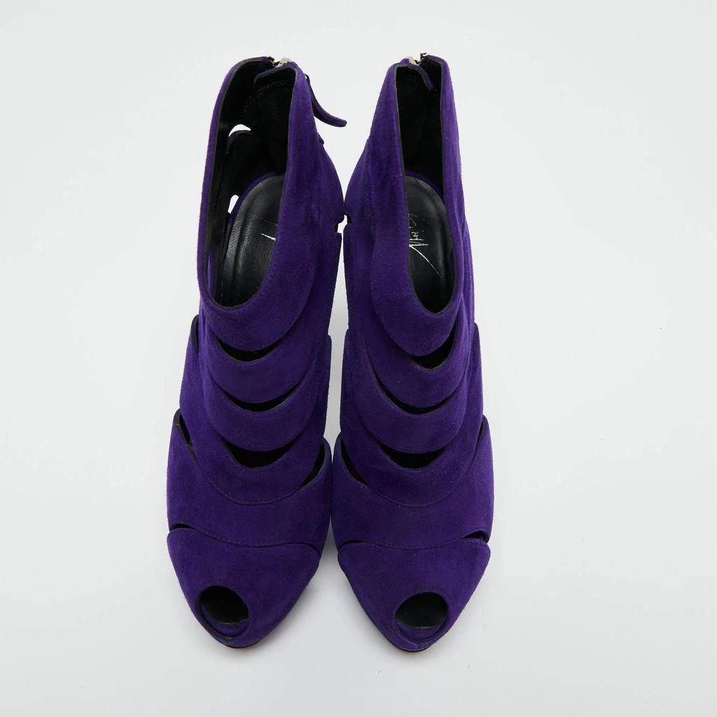 商品[二手商品] Giuseppe Zanotti|Giuseppe Zanotti Purple Suede Wave Cut Out Peep Toe Platform Booties Size 38,价格¥1315,第3张图片详细描述